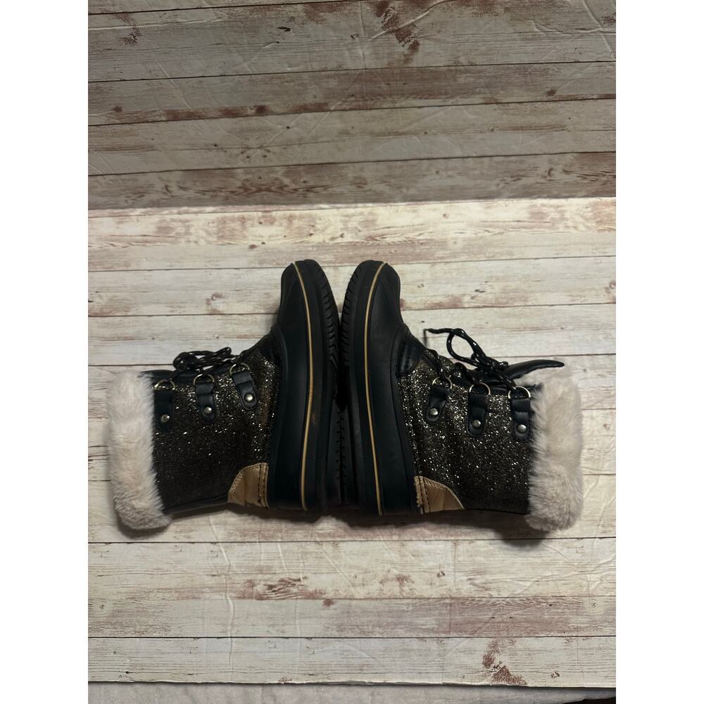 Juicy Couture Glitter Escalon Snow Boots Girls Size 3 Black Gold Blingy Sherpa - Picture 7 of 9